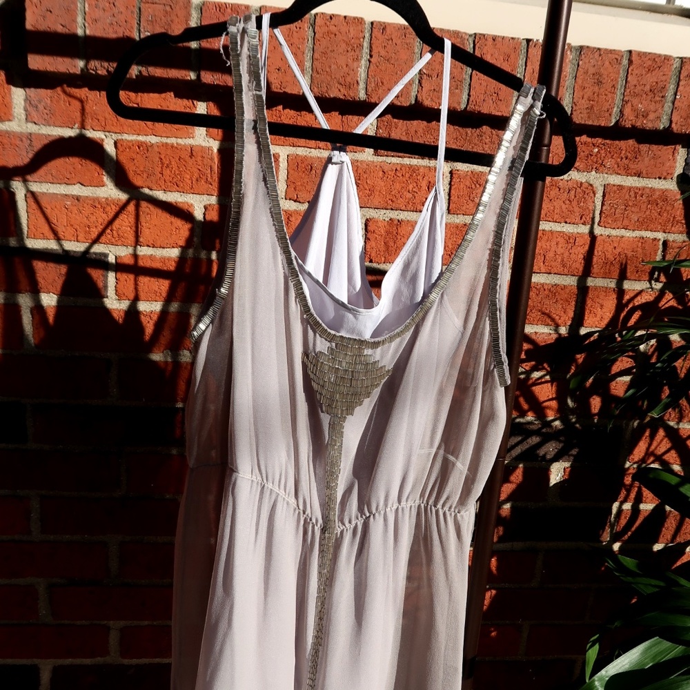Aryn k silver metallic grey mini dress